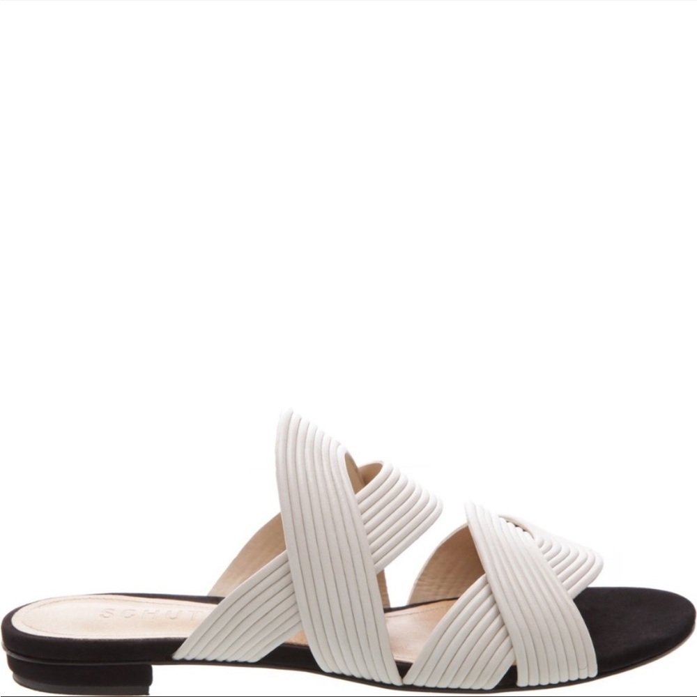 Schutz Cassiane Quilted Leather Slides Sandals White US 6
